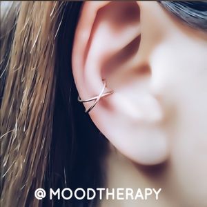 Criss Cross Fake Faux Conch Cartilage Earring Clip On Adjustable “X” Ear Cuff